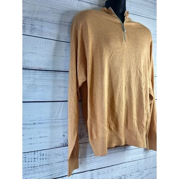 Peter Millar Sweater Mens Large Orange 1/4 Zip Pullover Cashmere Silk Cotton - Picture 2 of 12